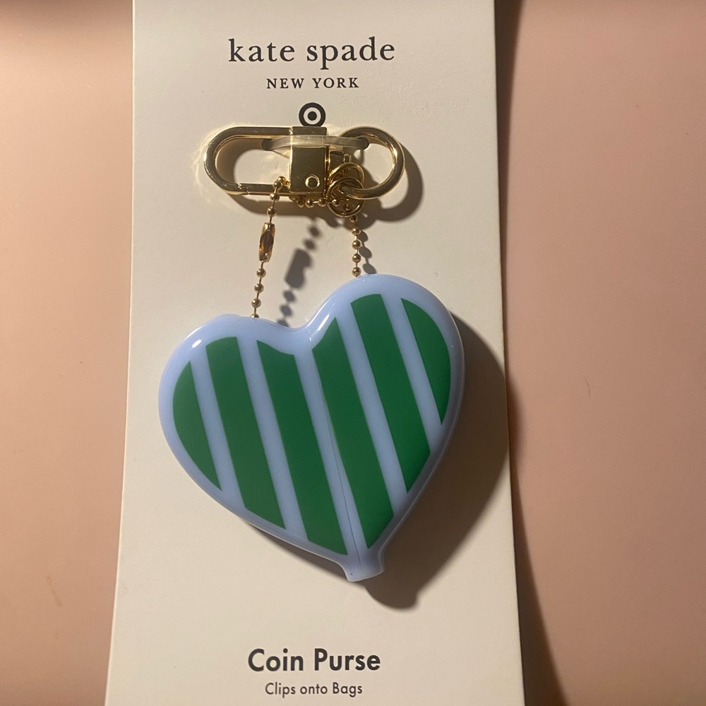 Kate Spade Green Striped Heart Coin Purse